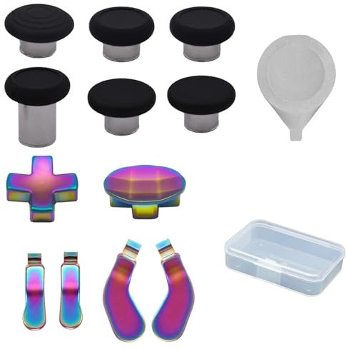 13 in 1 Metal Thumbsticks for Xbox One Elite Series 2,Replacement Magnetic Buttons Kit,including Joystick Paddles D-Pads Repair Kit 6 Thumbsticks, 4 Paddles, 2 D-Pads, 1 Tool(Rainbow)