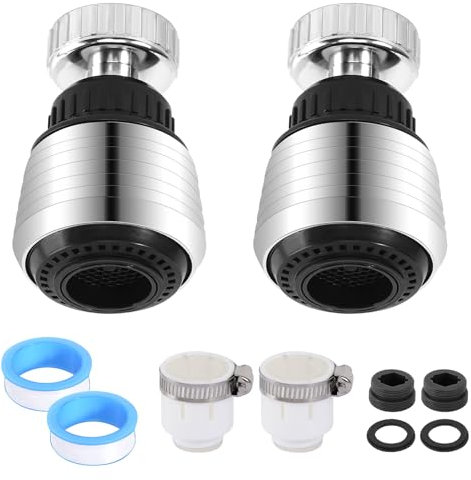 2 Pièces Aérateur de Robinet 360° Pivotant Embout Robinet Cuisine Mousseur Robinets Économie D'eau 2 Modes de Pulvérisation Prolongateur Robinet Adaptateur Robinets pour Salle de Bain et Cuisine