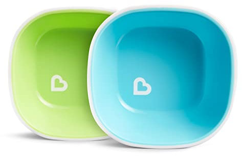 Munchkin Splash Kleinkind-Schüsseln | Beikost-Schüsseln | Baby- und Kinder-Beikostschüsseln | Leicht zu reinigen, langlebig und sicher | 2er-Pack | Blau & Grün