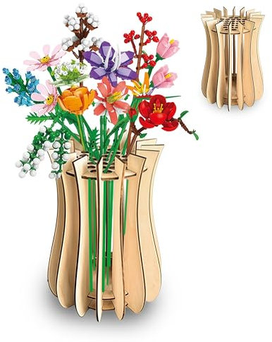 Glamifyr 1 Stück Vase für Lego Blumen, Holzpuzzle Blumenstrauß Flasche, Vase Lego Blumenvase Holzvase für Rosen Kirschblüten Sonnenblumen Tulpen Narzissen Lotus, Blumenvasen 20x15cm