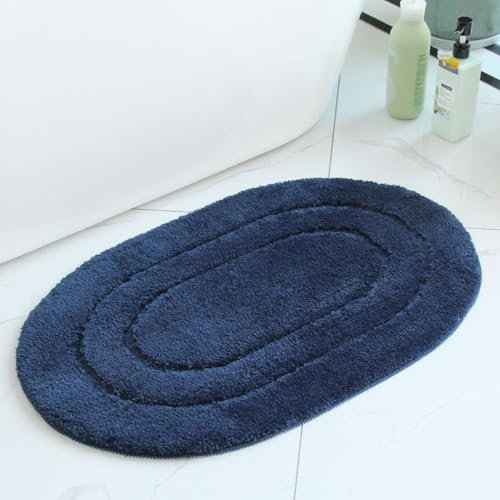 Pinkrin Badezimmerteppich rutschfest Waschbar 50x80 cm, Klein Badematten & Badteppiche Schnelltrocknend, SaugfäHig Duschvorleger Hochwertig,Ästhetisch Bathroom Mat Pflegeleicht, Dunkelblau