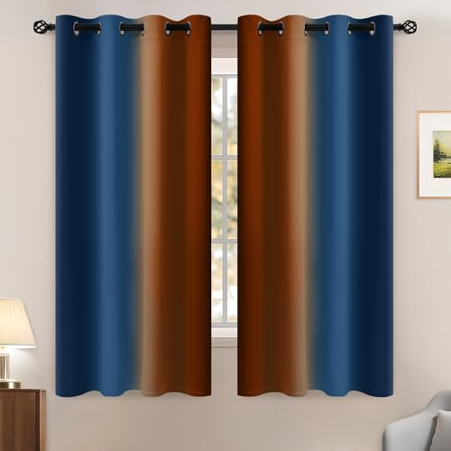 Yakamok Verdunkelungsvorhänge, Ombré-Stil, Dunkelblau und gebranntes Orange, Farbverlauf, Raumverdunkelungsvorhang, Ösen, wärmeisoliert, lichtblockierend, Fenstervorhänge für Wohnzimmer, Schlafzimmer