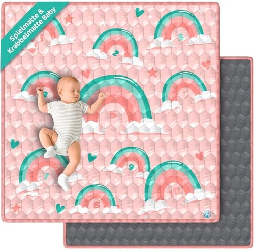 Alfombra Bebe Acolchada 120x120 cm Colchoneta Gateo Plegable Valbabycare | Algodon acolchado con base antideslizante. Diseño arcoiris con numeros 1-10. Desde 0 meses. Lavable a maquina.