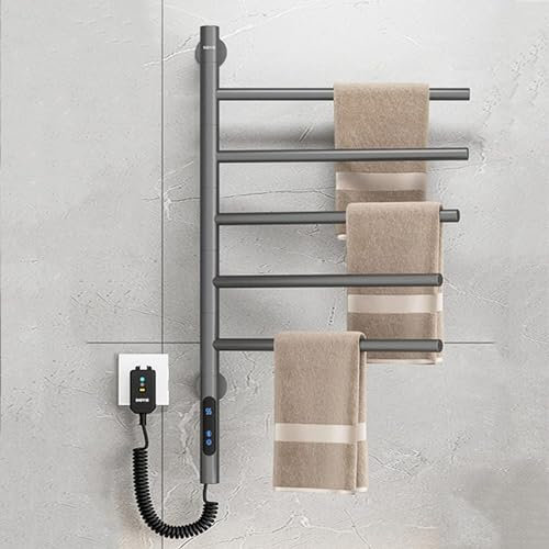GPECTIFO Stainless Steel Straight Heated Towel Rail Radiator With Built-in Timer And LED Display Wall Mounted Electric Towel Warmer(Grey)
