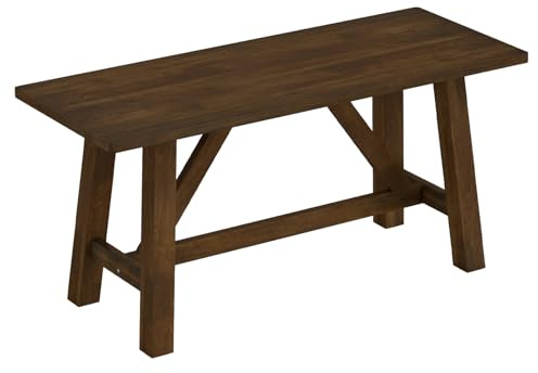GIANTEX 38 Wooden Dining Bench, Farmhouse Entryway Bench with Rubber Wood Frame, 400 LBS Capacity, Shoe Rack Benchs, Narrow End of Bed Seat for Kitchen, Living Room, Bedroom, Hallway, Brown (1)