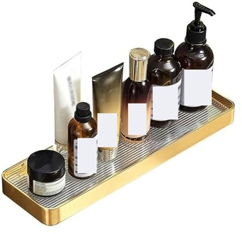 WBTAJZHY Étagères de Douche, étagère de Douche en Or brossé, étagères de Salle de Bain en Aluminium à Fixation Murale, étagères de Rangement décoratives flottantes sans perçage(30cm)