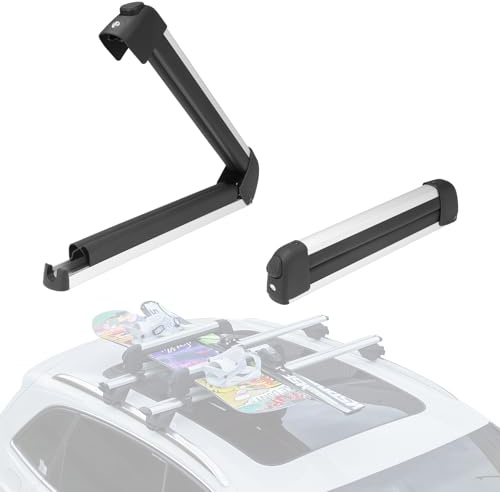 COWVIE Skidachträger für Auto, Silber, 41CM | mit TPV-Gummipolsterung und Schloss – für 2 Paar Skier oder Snowboards, inkl. Angelrutenhalter