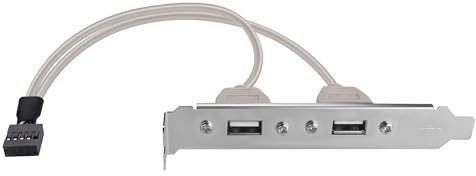 ELFJMZP 2-Port USB 2.0 Rear Panel Bracket, PCI Slot Mount Stainless Steel Adapter with 30cm Cable, 9-Pin Header Connector for PC Case - Plug & Play