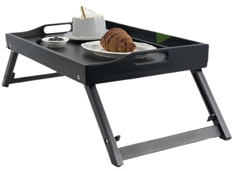 Betttablett Mit Griffen und klappbaren Beinen, Frühstückstisch mit Medienfach, verwendbar als Servierplatte, Laptop-, Snack- oder Fernsehtisch