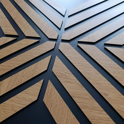 Lot de 4 panneaux muraux 3D en MDF 50 x 50 cm - 1 m² - 6 mm - Noir avec décor en chêne - Différents motifs au choix - Revêtement mural pour salon, chambre et bureau (4)