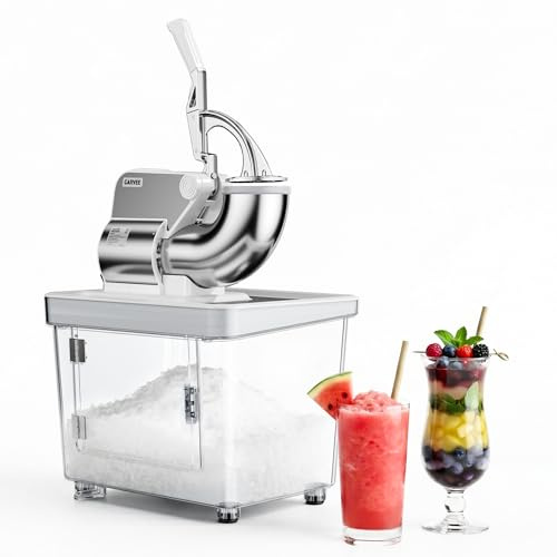 Garvee Picadores de Hielo Comercial 300W, Doble Cuchilla 300kg/h, Blanco | Picadores de hielo comercial 300W 300kg/h, doble cuchilla inox tolva 4,5, depósito 50L ETL para bar y eventos, Blanco.