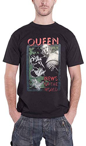 Queen T Shirt News of the World Distressed Band Logo offiziell Herren Schwarz