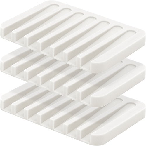 Anwenk Soap Dish Waterfall Soap Saver Soap Tray Soap Holder Drainer for Shower/Bathroom/Kitchen/Counter Top, Keep Soap Bars Dry & Clean, Easy Cleaning, Flexible Silicone - White(Pack of 3)