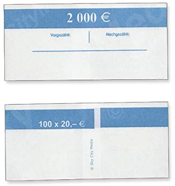 Banderolen für Euro Geldscheine je 50x (20 € Banderole) Geldbanderole Papier für Geldbündel Fassungsvermögen je 100 Scheine