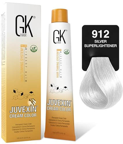 GK HAIR Color Crème 912 SILBER SUPERLIGHTENER 100 ml | 100% Grauhaarabdeckung Haarfarbe | Semi, Demi oder Permanente Ergebnisse je nach Entwickler | Salon Haarfarbe für Damen & Herren