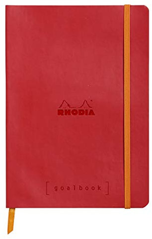 RHODIA 117753C - taccuino mOrobido Bullet Journal Goalbook ROSSO PAPAVERO - A5 14,8X21cm - Puntinato DOT - 240 pag. - Carta Clairefontaine AvOroio 90g/m² - 2 nastri, chiusura con elastico - Simil Cuoio