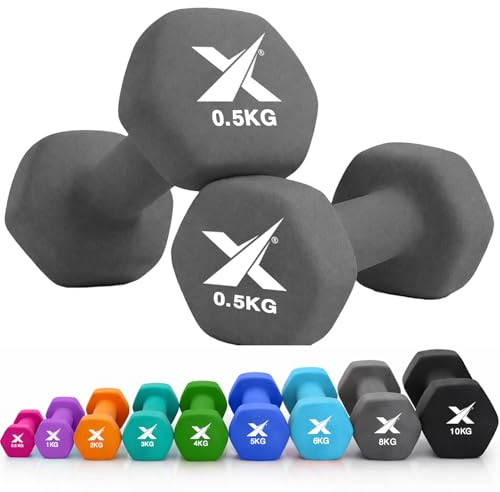 XN8 Neoprene Dumbbell Set, Non-Slip Dumbbell Pair of 0.5kg –10kg Hand Weights, Home Gym Strength Training Weights for Men & Women, Aerobics, Pilates, Body Toning, Arm, Biceps & Fitness Exercises