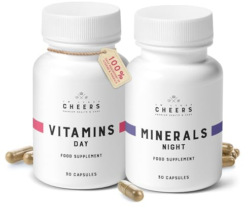 CHEERS-Vitamins Day & Minerals Night,30 Days Supply with 12Vitamins for Men & Women, Complete Multivitamins and Minerals, Health-Support Duo with Magnesium Supplements Plus Iron, Zinc and More