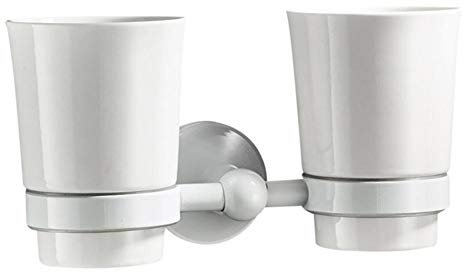 BOATX Porte-gobelet à brosse à dents blanc en laiton avec 2 gobelets en céramique, double gobelet à brosse à dents pour montage mural, pour salle de bain