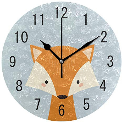 Use7 Home Decor Cartoon Fuchs Tier Runde Acryl Wanduhr nicht tickend leise Uhr Kunst für Wohnzimmer Küche Schlafzimmer