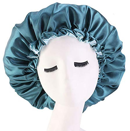 Cospack Satin-Haube, Schlafhaube, extra groß, doppellagig, wendbar, verstellbar, Satinkappe für Schlafhaar (Grün + L.Grün)