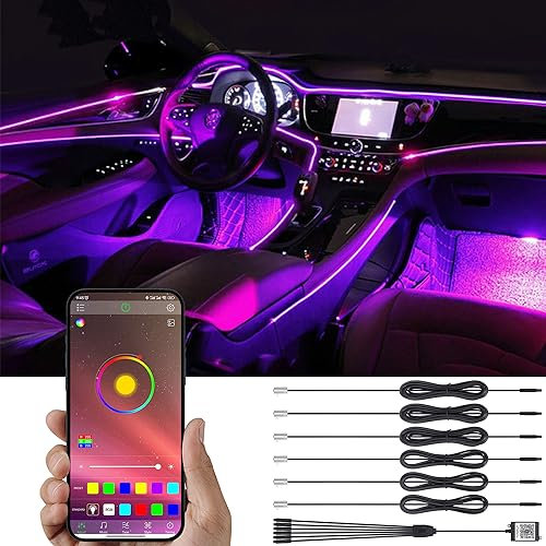 TABEN Neonleuchtleisten für das Auto, 4-teiliges Set, mit 8 Farben, zur Autodekoration, Stimmungslicht, Innenraumbeleuchtung, wasserdicht, DC12V (1 Set)