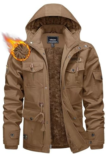 KEFITEVD Manteau Polaire d'hiver pour Homme Sweats à Capuche Coupe-vent Chauds Veste de Travail Cargo,Kaki,M