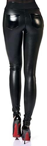 Patrice Catanzaro Wetlook Leggings Wetlookleggings Damen Legging lederlegging mit OV Zip Leder Damen Kunstleder, Farbe:Black, Größe:L