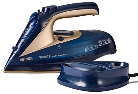 Tower T22008BLG CeraGlide Cordless Steam Iron with Ceramic Soleplate and Variable Steam Function, Blue and Rose Gold