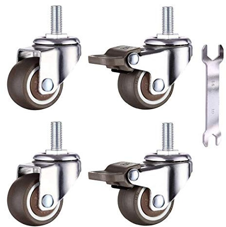 4 Klein Rollen für Möbel 38mm Weichgummi TPE M8x 20mm Gewinde Mini Rollen Möbelrollen (2 Stück mit Bremse) (38mm)