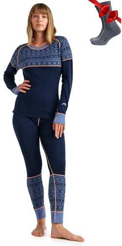 Merino.tech Conjunto Lana Merino Mujer - Termica Lana Merino con Calcetines (Medium, 250 Nordic Tale Berry)