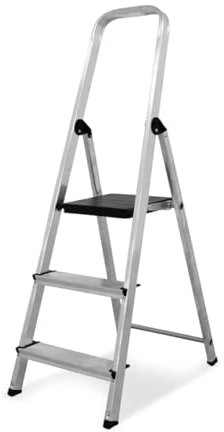 Amig - Escalera Plegable con 3 peldaños - Fabricado en Aluminio - Medida de Peldaños Pequeños:28 cm x 8 cm - Medida de Peldaño Grande:25 cm x 25 cm x 28 cm - Uso Doméstico - Carga Máxima:150 kg - 1 Ud