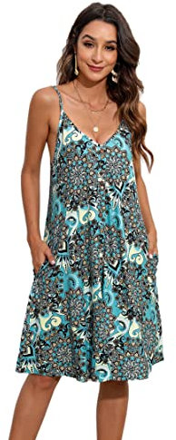 Enmain Abito Senza Maniche Sciolto Spaghetti da Donna Casual con Tasche Vestiti Estivo Floreali per Spiaggia Hawaii XL