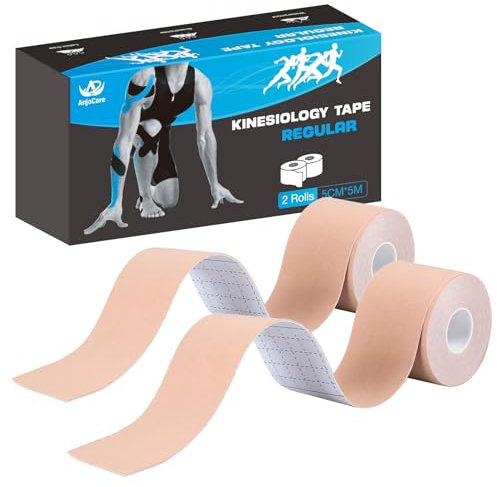 AnjoCare Kinesiologie Tape, ungeschnittenes wasserdichtes elastisches Muskelband für Übung, Sport, Verletzungswiederherstellung, Körperband zum Verbinden (2 Rollen 5M × 5CM)