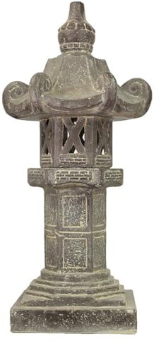 Oriental Galerie Stein Figur Pagode Lampe Skulptur bestehend aus 2 Elementen für den Garten oder Eingang Stehlampe Lavastein Grau 80 cm
