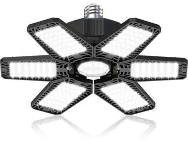 YIQIBRO Lámpara de Garaje 185W 1 Piezas, 18500LM Lámpara de Techo de Taller con 6+1 paneles Ajustables, 6500K Focos LED Interior, Iluminación de Taller Industrial para Garaje,Almacén,Oficina,Sótano