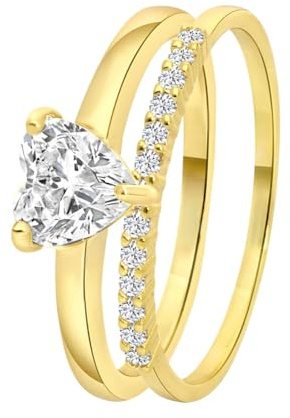 Lucardi - Damen Plattierter Ring - Herzförmig - Schmuck - Geschenk Gold