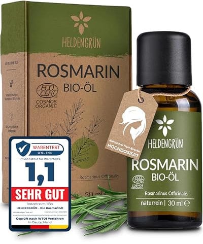 Heldengrün® BIO Rosmarinöl [HOCHDOSIERT] Natürlicher Haar-Booster - 100% naturreines Rosmarin Öl für Haare & Kopfhaut - Ätherisches Rosmarinöl Haare