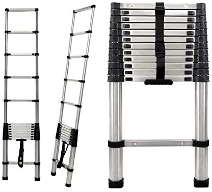 3,8m Teleskopleiter Mehrzweckleiter Edelstahlleiter Rutschfester Ausziehbare Robust Stehleiter 150 kg/330 Pfund Belastbarkeit