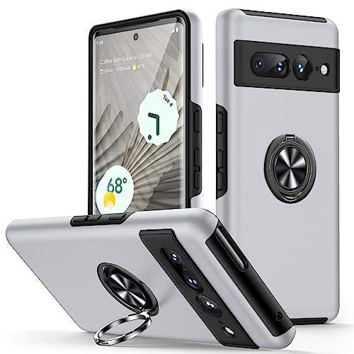 KOVASIA für Google Pixel 7 Pro Hülle mit Ständer, Handyhülle für Google Pixel 7 Pro Unterstützung Magnetische Autohalterung, Stoßfest Schutzhülle Kratzfest Bumper Hülle für Pixel 7 Pro,Silber