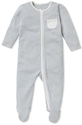 MORI Baby Boys and Girls Clever Sleepsuit in Blue Stripe - Unisex Two Way Zipped Organic Pyjama - Comfortable Toddler Footed Nightwear - 0-3 Months
