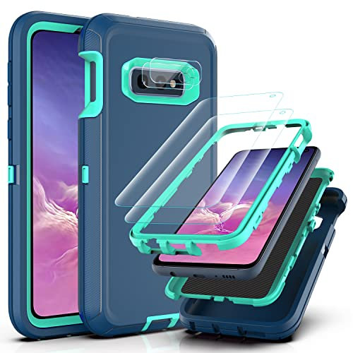 YmhxcY for Galaxy S10E Case with Self Healing Flexible TPU Film[2 Pack] and Camera Lens Screen Protective Film[2 Pack],Heavy Protection Cover For Samsung Galaxy S10E-Blue/Turquoise