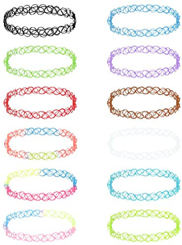 MXTIMWAN 12 Stück Choker Halskette Set, Stretch Choker, Tattoo Kette, Gummi Halsband, Damen Elastische Halskette