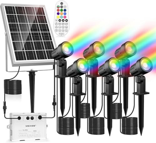 MEIKEE Solarlampen für Außen mit Fernbedienung 10 Farbe 30 Zyklusmodi Gartenbeleuchtung Bunt Auto ON/OFF Timer Gartenleuchte IP66 Wasserdicht Solarstrahler für Außen Garten Pfad Bäume Balkon 6 Stück