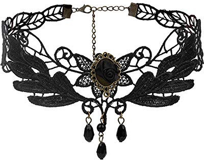 JUSTUSNX Collana in pizzo con ciondolo a forma di rosa, stile retrò, con ciondolo in cristallo, stile gotico, accessorio per Halloween, per donne e ragazze (C)
