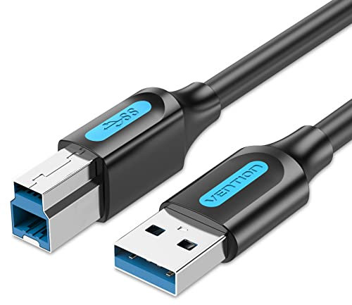 VENTION Cable de Impresora 1m USB 3.0 USB A a USB B Cable Compatible para Impresoras, Escáneres, HP, Dell, Canon, Lexmark, Xerox, etc.