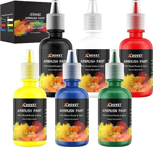 XDOVET Set di vernici per modellismo ad aerografo 6 colori/30ml, vernice per aerografo inclusa Colori opachi, impermeabili e ad asciugatura rapida per artisti, principianti e studenti