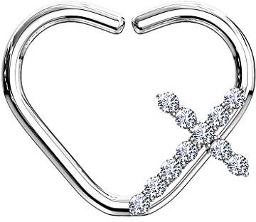 Taffstyle Piercing Continuous Biegbarer Fake Piercing Ring Herz Kreuz Kristall Glitzer Steine Ear Cuff Septum Tragus Helix Ohr Nase Nasenpiercing Nasenring Ohrpiercing links Silber
