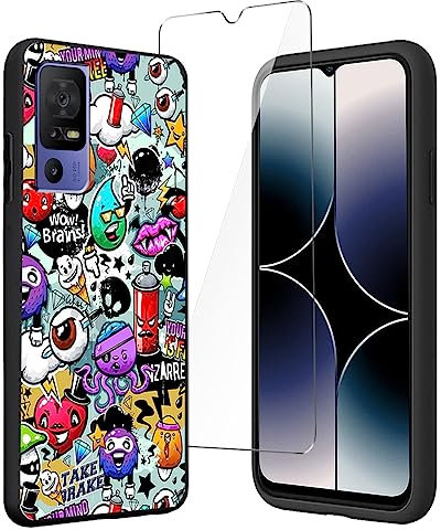 LYZXMY Funda para TCL 40 SE (6.75) + Protector de Pantalla Vidrio Templado Película Protectora - Negro Carcasa Silicona TPU Suave Caso Case - Monster
