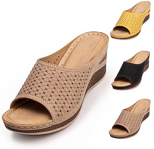 EEUK Sandales compensées femme été confortable orthopédique, Pantoufles orthopédiques à plateforme en PU cuir Respirantes Mode Plage Nu-Pieds Femme Semelles Épaisses Pantoufles